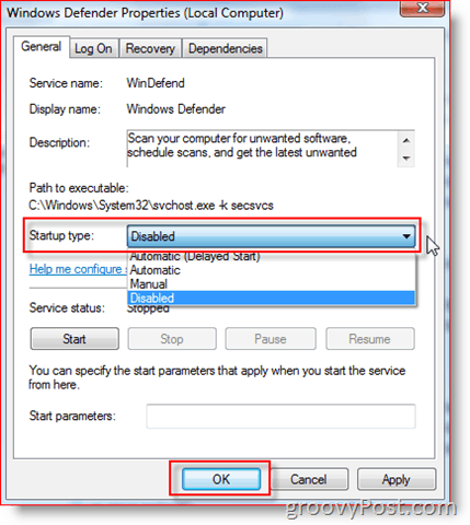 Deaktivieren Sie den Windows Defender-Dienst in Windows Server 2008 oder Vista:: groovyPost.com