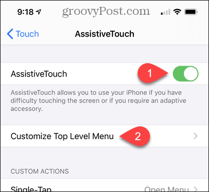 Aktivieren Sie AssistiveTouch und passen Sie das Menü der obersten Ebene in den iPhone-Einstellungen an