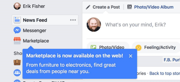 Der Facebook-Marktplatz ist jetzt auf dem Desktop verfügbar.