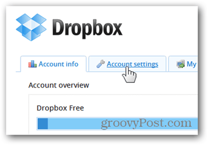 Registerkarte Dropbox-Kontoeinstellungen