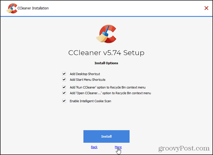 Klicken Sie bei der CCleaner-Installation auf Mehr