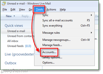 Windows Live Mail Tools Konten
