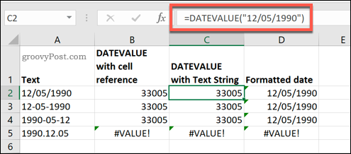 Die in Microsoft Excel verwendete DATEVALUE-Funktion