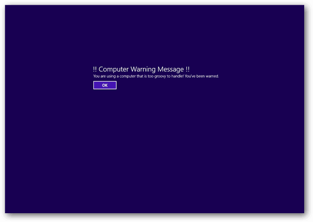 Screenshot der Startnachricht für Windows 8