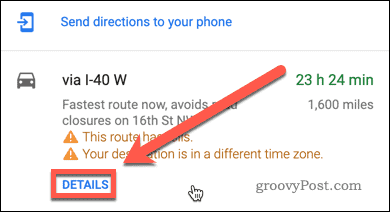 Schaltfläche "Details zur Wegbeschreibung von Google Maps"
