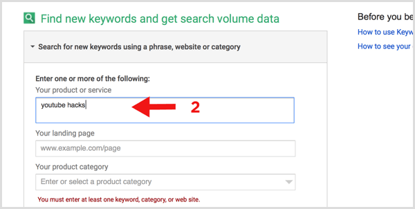 Google Keyword Planner sucht nach neuen Keywords