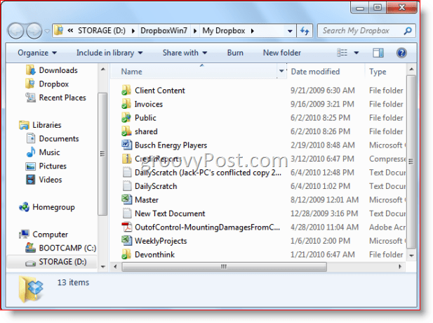 Windows 7 Windows Explorer Dropbox-Ordner