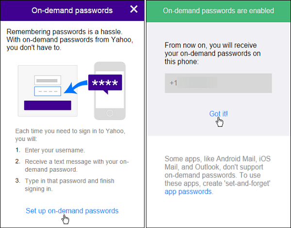 Yahoo On-Demand-Passwörter