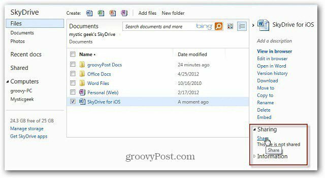 Teilen Sie SkyDrive-Dateien mit einer verkürzten URL