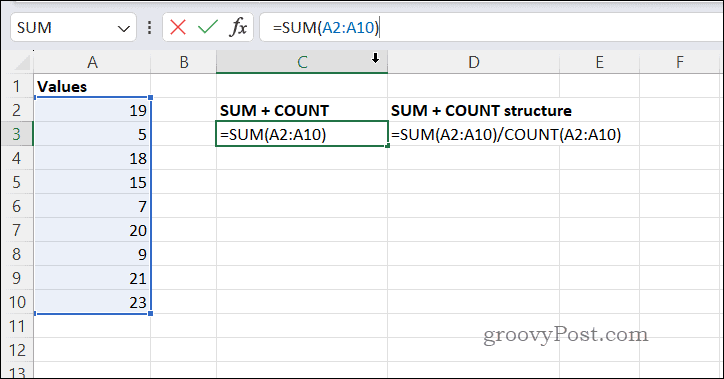 Berechnen von Durchschnittswerten mit SUMCOUNT in Excel