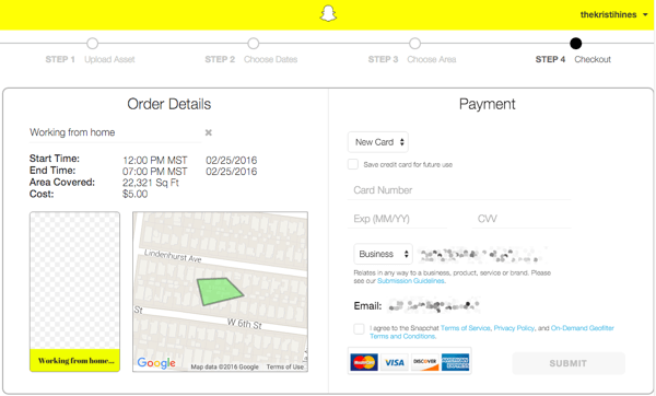 Snapchat Geofilter Bestellung Zahlung