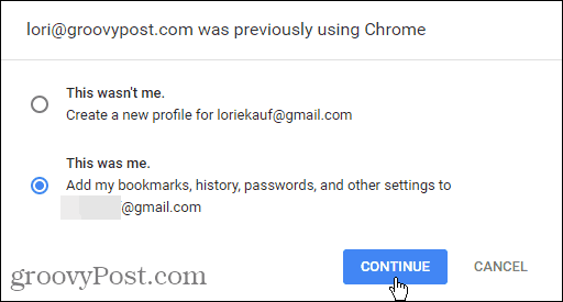 E-Mail verwendete zuvor Chrome