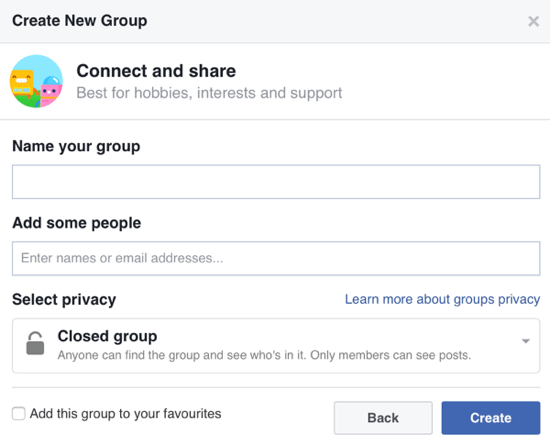 Füllen Sie die Informationen zu Ihrer Facebook-Gruppe aus und fügen Sie Mitglieder hinzu.