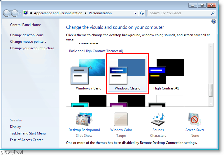Windows 7 Ändern Sie das Thema in "Klassisch"