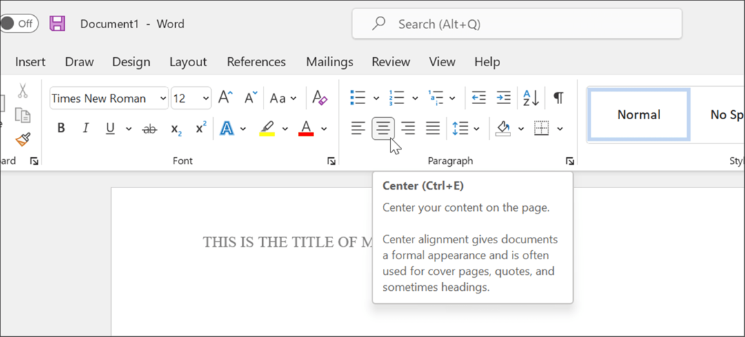 Geben Sie das Titelformat apa style in Microsoft Word ein