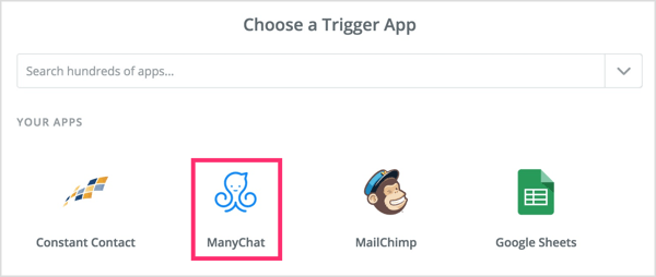 Wählen Sie eine Trigger-App in Zapier.