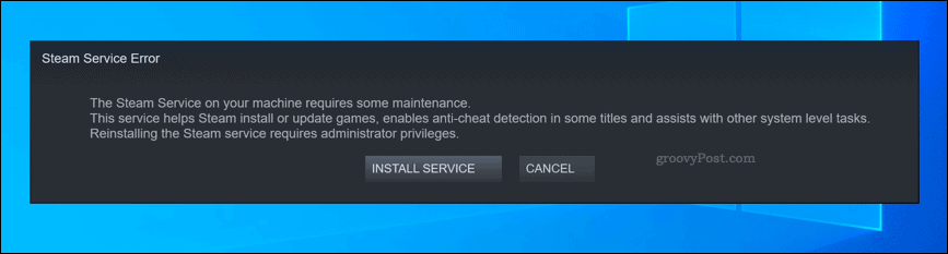 Steam Service Error Warning Box