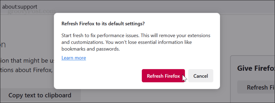 Aktualisieren Sie die Firefox-Bestätigungsnachricht