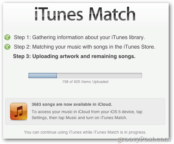 iTunes Match 3-Schritt-Prozess