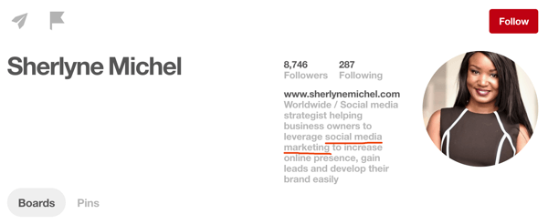 Fügen Sie Ihrer Pinterest-Profilbeschreibung beliebte Keywords hinzu.
