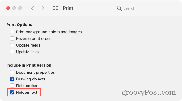 Drucken Sie versteckten Text in Word auf dem Mac