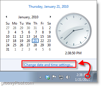 Windows 7-Screenshot - Klicken Sie auf die Uhr und ändern Sie die Einstellungen