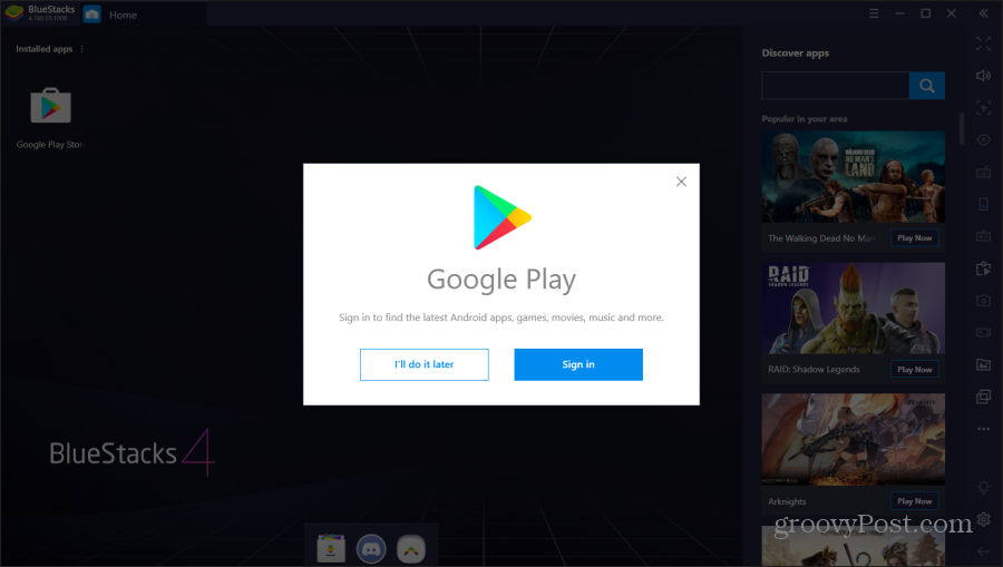Anmelden bei Google Play auf Bluestacks