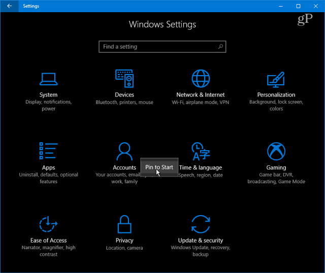 Windows 10-Einstellungskategorien
