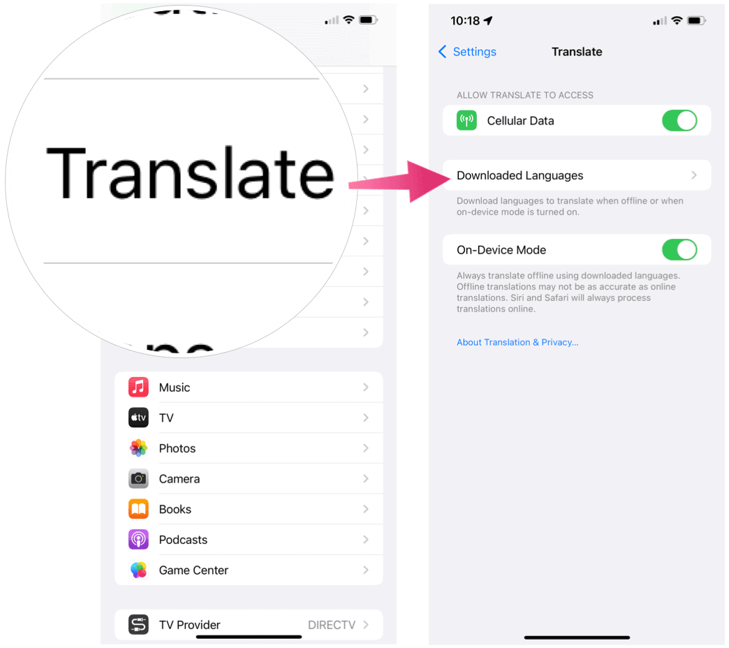 iPhone heruntergeladene Sprachen
