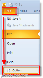 Verwenden Sie in Outlook 2010 das Dateiband, um Optionen zu öffnen