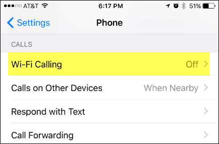 WiFi-Anrufe im iPhone-Einstellungsmenü