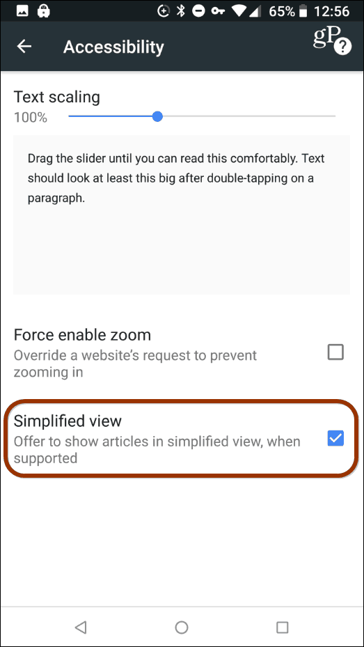 Vereinfachte Ansicht Chrome Android