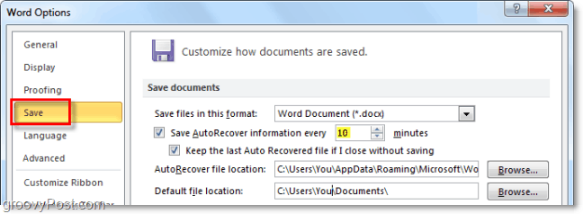 Verwenden der AutoRecover-Funktion in Office 2010