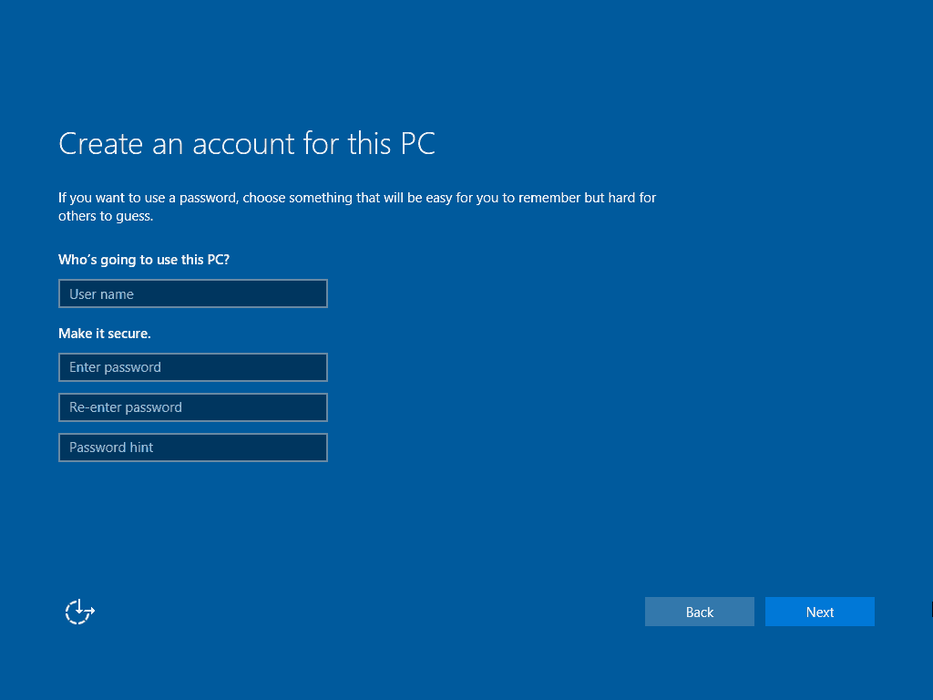 15 Bildschirm "Neues Konto" Windows 10 Clean Install