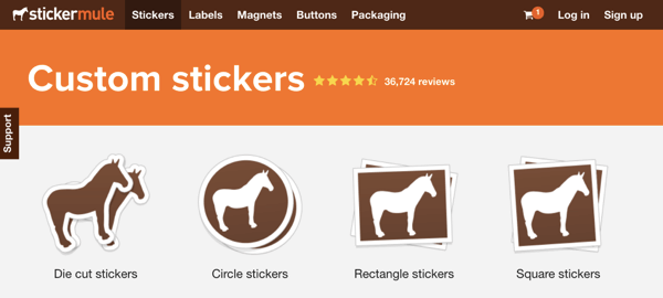 Sticker Mule Homepage.