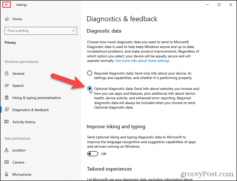 Aktivieren Sie Windows 10 Optionale Diagnosedaten