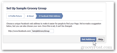Facebook-Setup-Gruppe Schritt 3 Facebook-Webadresse Adresse festlegen