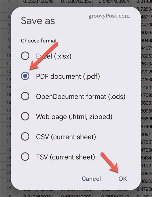 Exportieren als PDF in Google Sheets