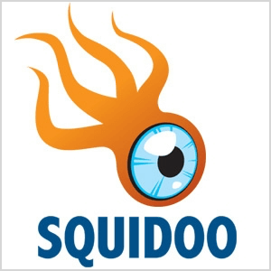Dies ist ein Screenshot des Squidoo-Logos, einer orangefarbenen Kreatur mit vier Tentakeln und einem großen blauen Augapfel.