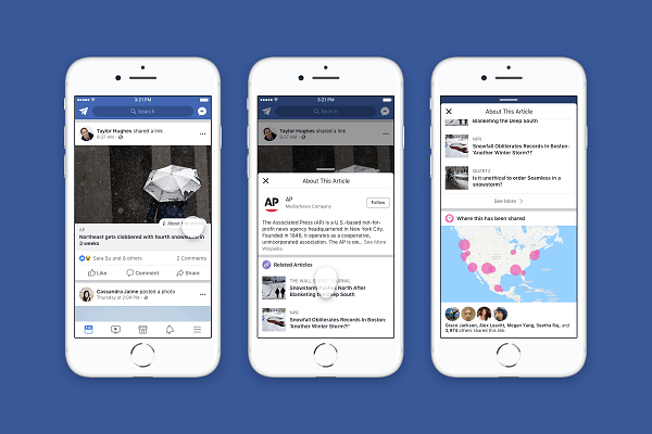 Facebook teilt mehr Kontext mit Artikeln und Verlagen, die im Newsfeed geteilt werden.