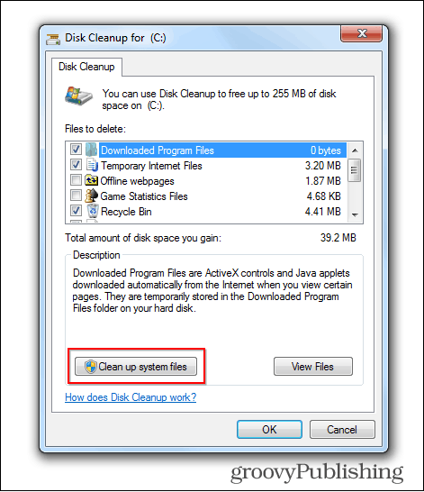 Windows 7 Update Schaltfläche zum Löschen alter Dateien