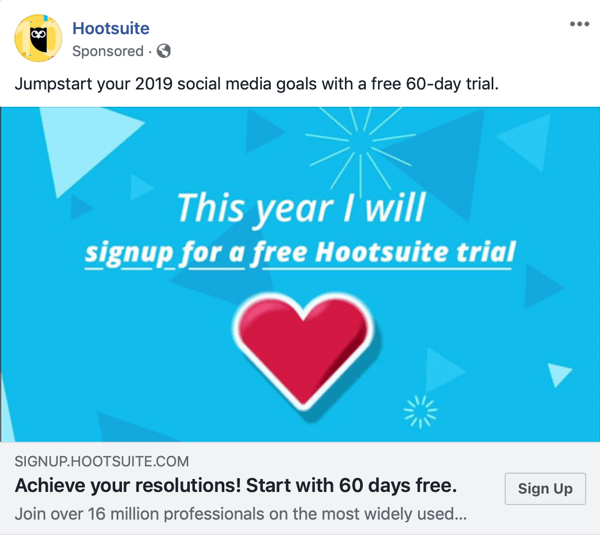 Facebook-Anzeigentechniken, die Ergebnisse liefern, beispielsweise von Hootsuite, die eine kostenlose Testversion anbieten