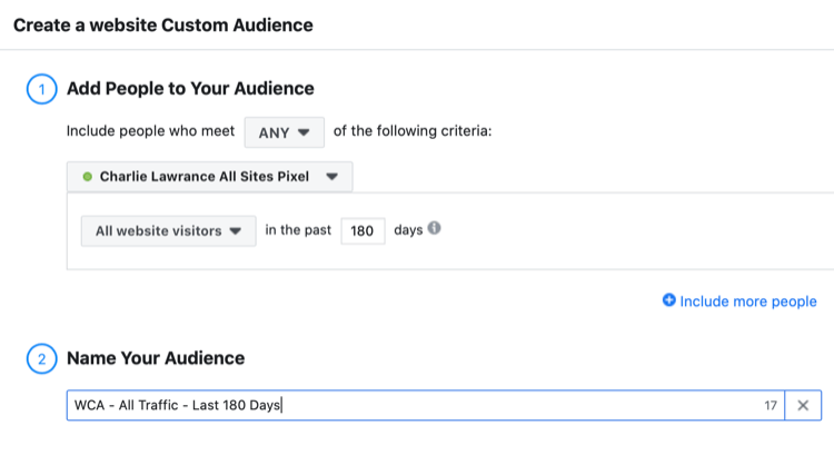 Richten Sie in den letzten 180 Tagen eine benutzerdefinierte Facebook-Website für alle Website-Besucher ein