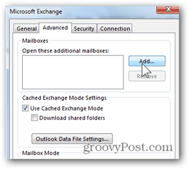 Mailbox Outlook 2013 hinzufügen - Klicken Sie auf Erweitert, Hinzufügen