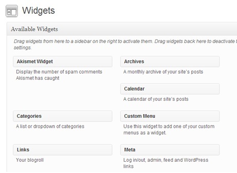 verfügbare Widgets WordPress