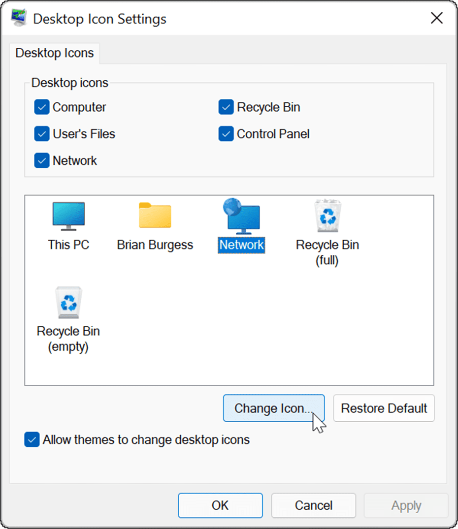 Holen Sie sich ältere Desktopsymbole auf Windows 11 zurück