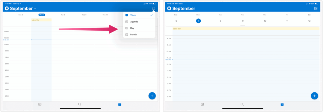 Microsoft Outlook auf iPad, Kalenderansicht