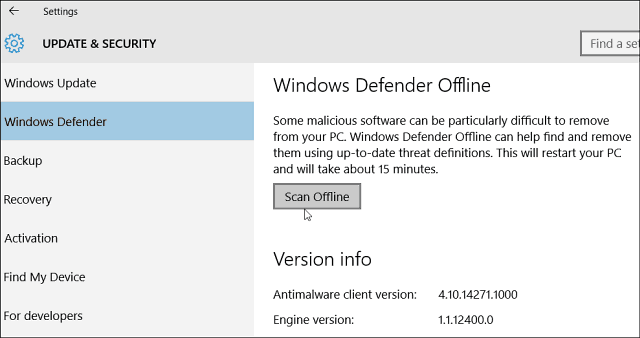 Windows 10 Defender ermöglicht das Offline-Scannen nach Malware