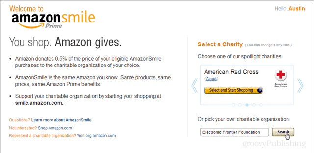 Spenden Sie mit Amazon Smile an Ihre Lieblings-Wohltätigkeitsorganisation