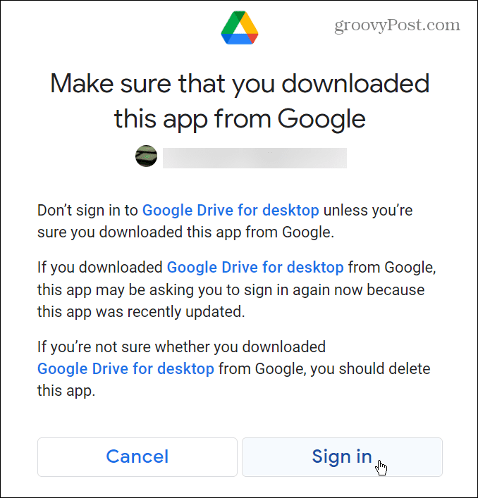 Melden Sie sich an und fügen Sie Google Drive zum Datei-Explorer hinzu